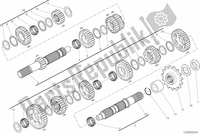 All parts for the Gear Box of the Ducati Multistrada 1200 Touring 2015